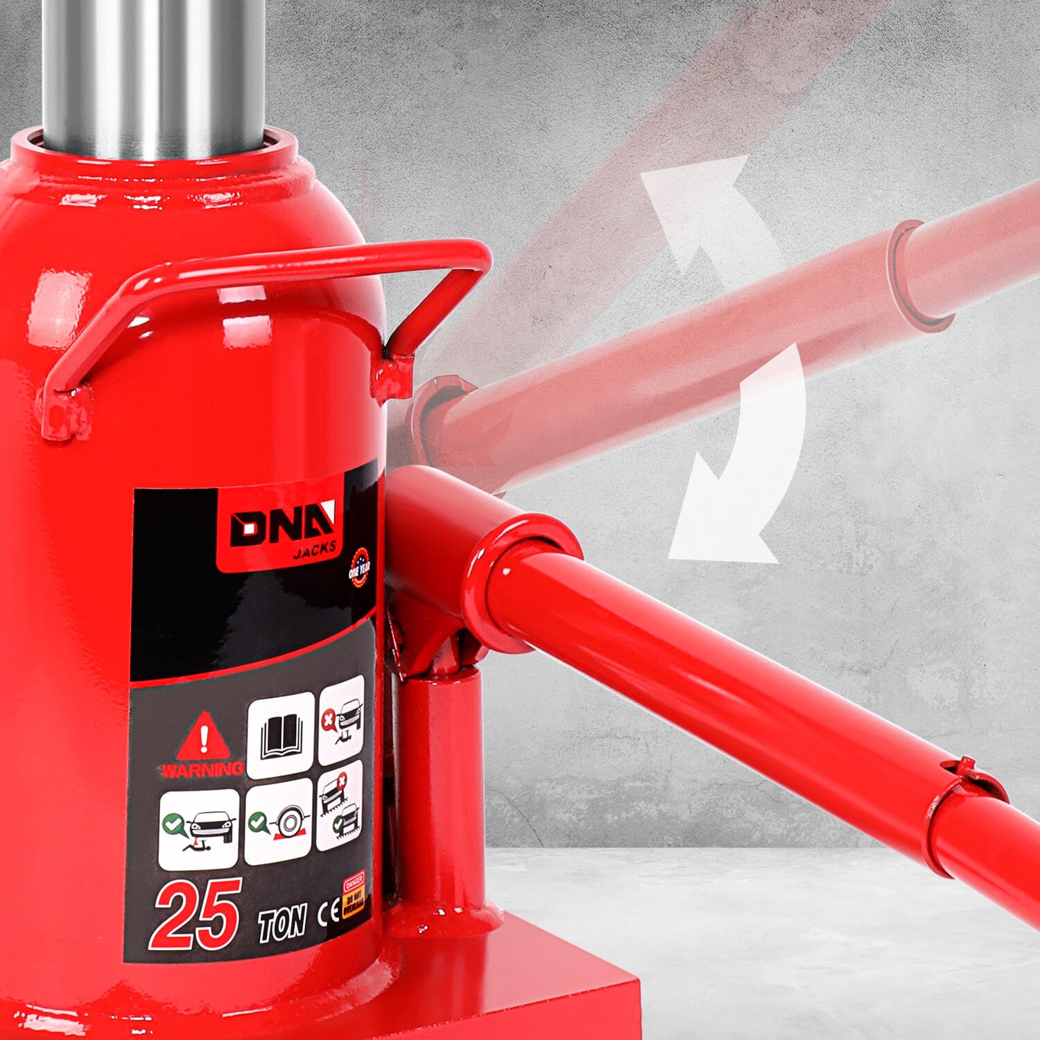 DNA MOTORING - Botella hidráulica soldada con autógena para reparación de vehículos, camionetas, camionetas, con Mango Manual, Rojo, 25 toneladas / 55.000 Libras