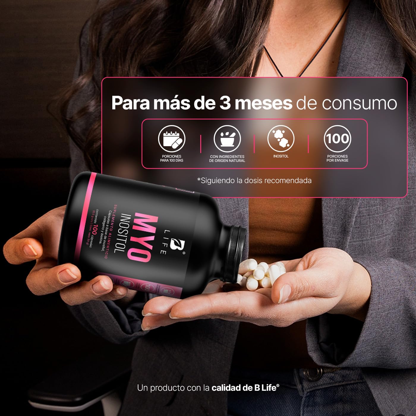 B Life | Inositol de 100 Cápsulas de 500 mg | Ingredientes naturales | Myo Inositol.