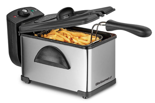Elite Gourmet EDF2100 - Freidora eléctrica de inmersión extraíble, temperatura ajustable, tapa con ventana de visualización y filtro sin olor, 2 cuartos de galón/8.2 tazas