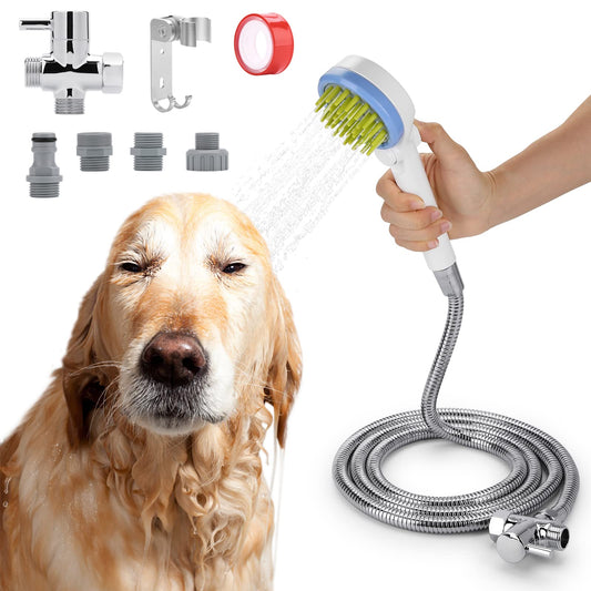 Ownpets Accesorio de Ducha para Mascotas, Rociador de Ducha para Mascotas para Perros con Manguera de Ducha y Adaptador, Ideal para El Baño de Mascotas en Interiores y Exteriores, Aseo, Masaje y Más