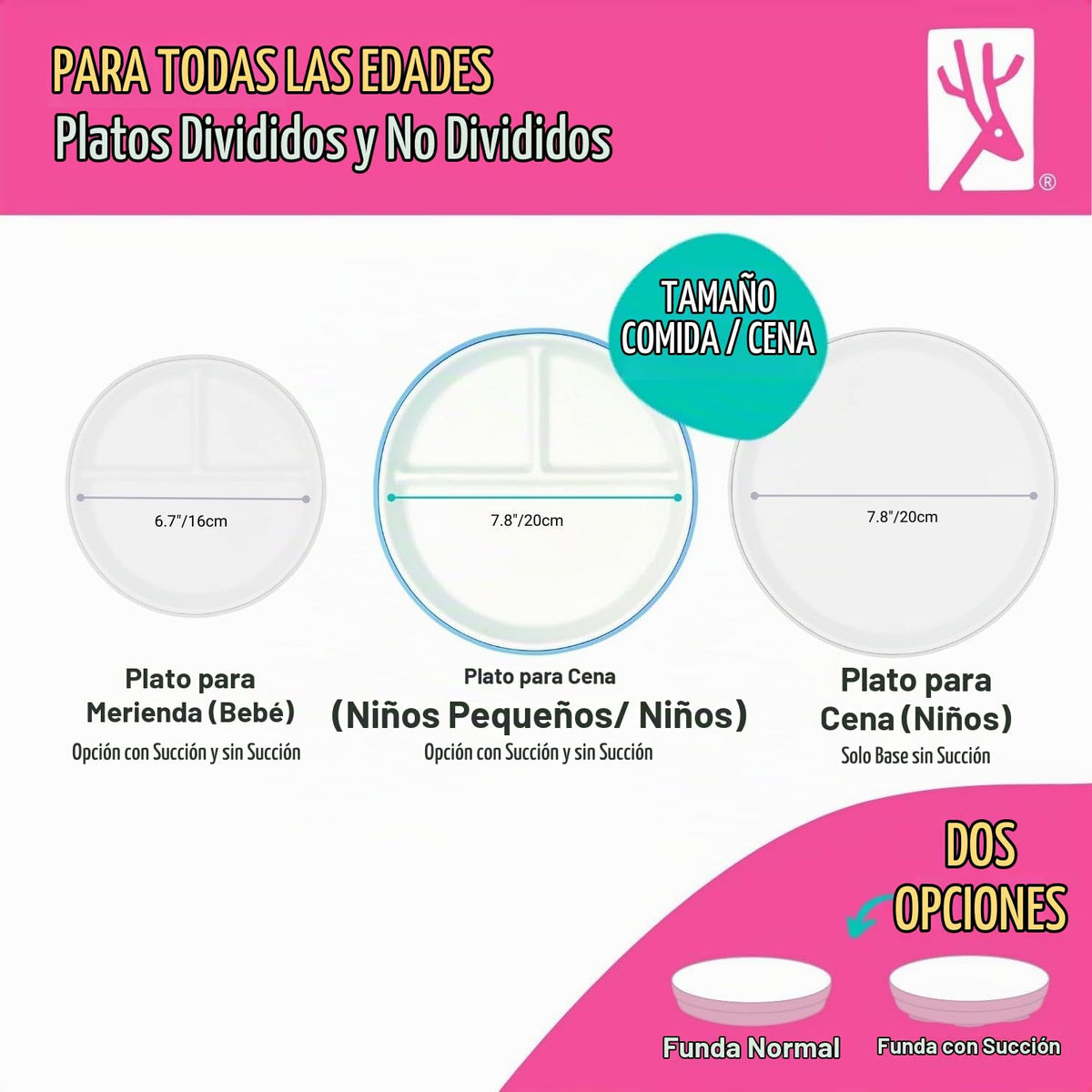 Elk and Friends - Platos divididos de porcelana para niños y niños pequeños