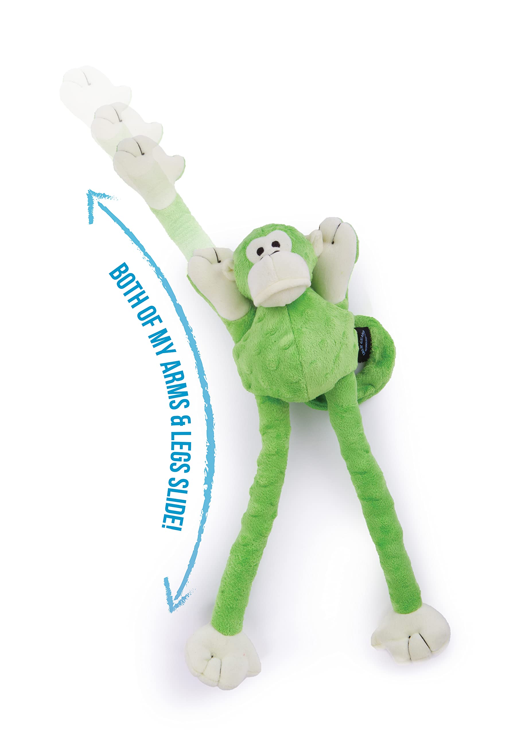 goDog Crazy Tugs Monkey - Juguete de Peluche chirriante, tecnología de protección para Masticar, Color Verde, Grande