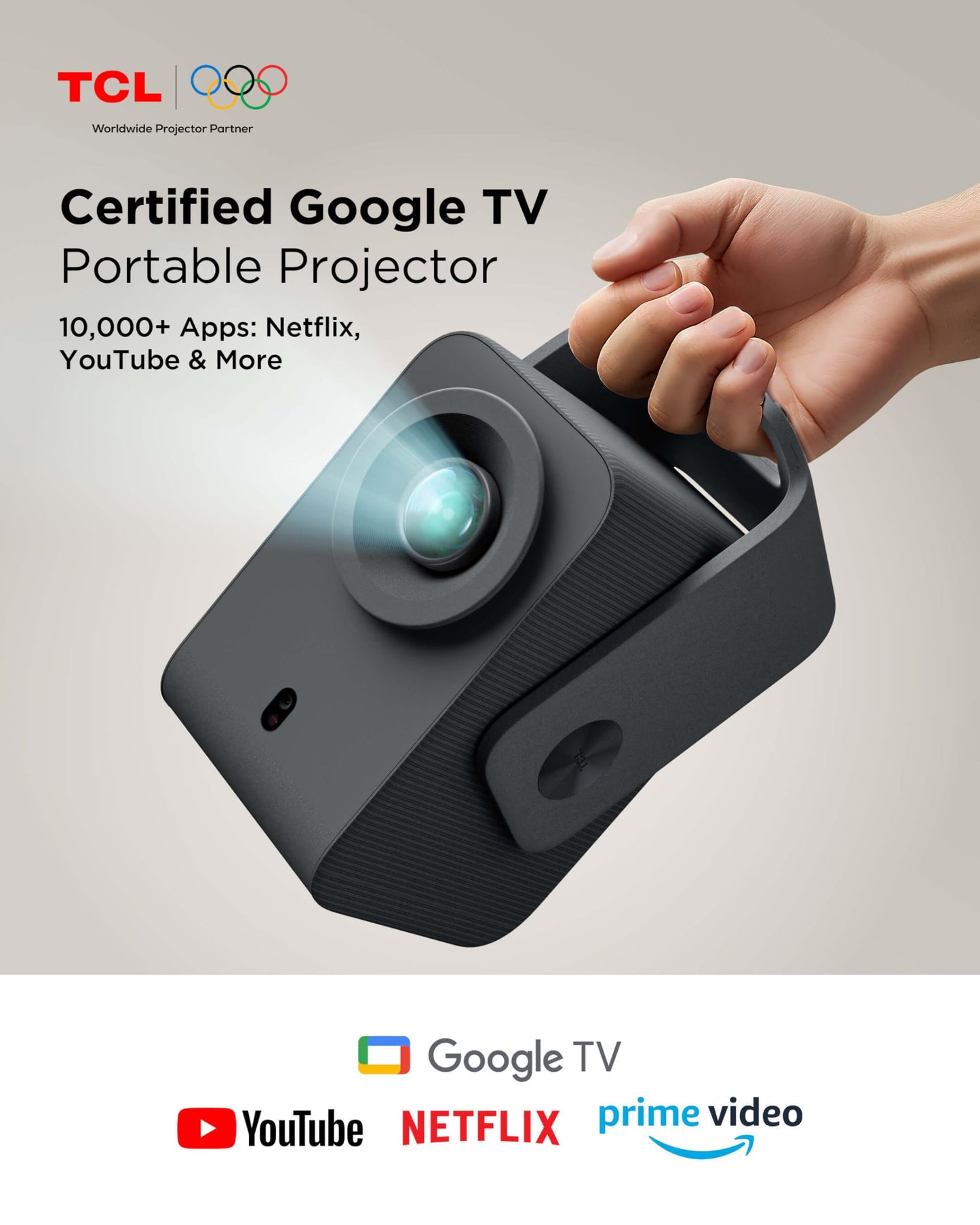 TCL C1 Proyector inteligente 4K, compatible con Google TV, WiFi y Bluetooth, enfoque automático/Keystone, 1080P HDR10, Dolby Audio, mini proyector LCD de rotación de 285° para recámara/cine en casa/al