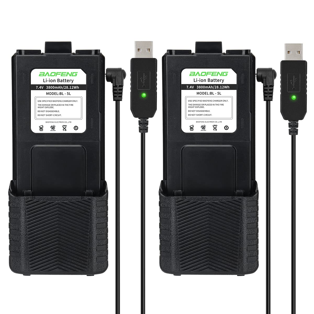 BAOFENG - Paquete de 2 baterías extendidas UV-5R BF-F8HP de 3800 mAh compatibles con UV5R BF-8HP GT-5R UV-5RX3 RD-5R UV-5RTP UV-5R MK2 MK3X MK5 Plus - Baterías de radio de jamón