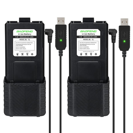 BAOFENG - Paquete de 2 baterías extendidas UV-5R BF-F8HP de 3800 mAh compatibles con UV5R BF-8HP GT-5R UV-5RX3 RD-5R UV-5RTP UV-5R MK2 MK3X MK5 Plus - Baterías de radio de jamón
