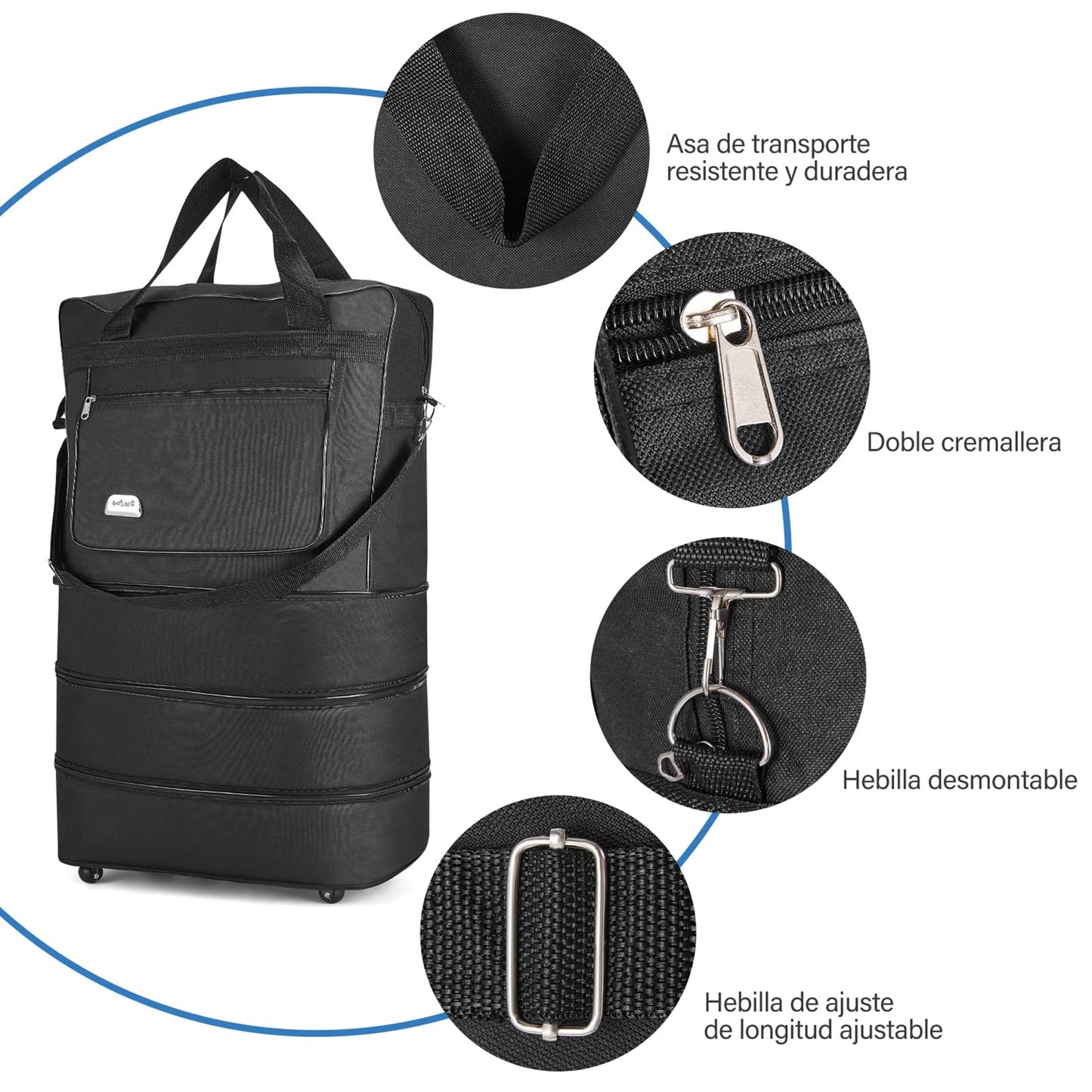 Maletas de Viaje Plegable Expandible, MTQ Maleta Plegable de Viaje con Ruedas, Maletas Expandible 5/10/15/20/25 kg, Maleta de Viaje Grandes de 30 Pulgadas. (Negro)