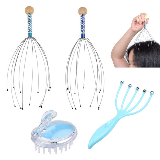 Kit de masaje para cuero cabelludo, 2 rascadores de cuero cabelludo, 1 masajeador de garra de bola de rodillo y 1 cepillo de masaje de champú, relaja y rejuvenece, estimula la circulación sanguínea, mantiene tu cuero cabelludo limpio y saludable