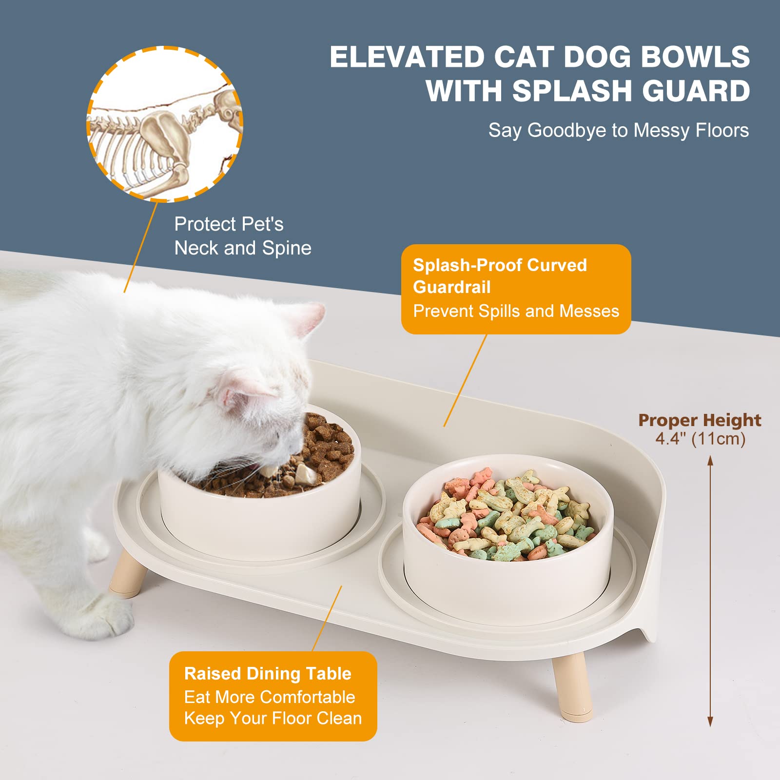 Comedero Gato - Comedero Perro Elevado - Comederos y Bebederos para Perros Pequeños | Gatos | Conejo - Doble Ceramica Cuenco Mascotas con Soporte Anti Salpicaduras 480 ml