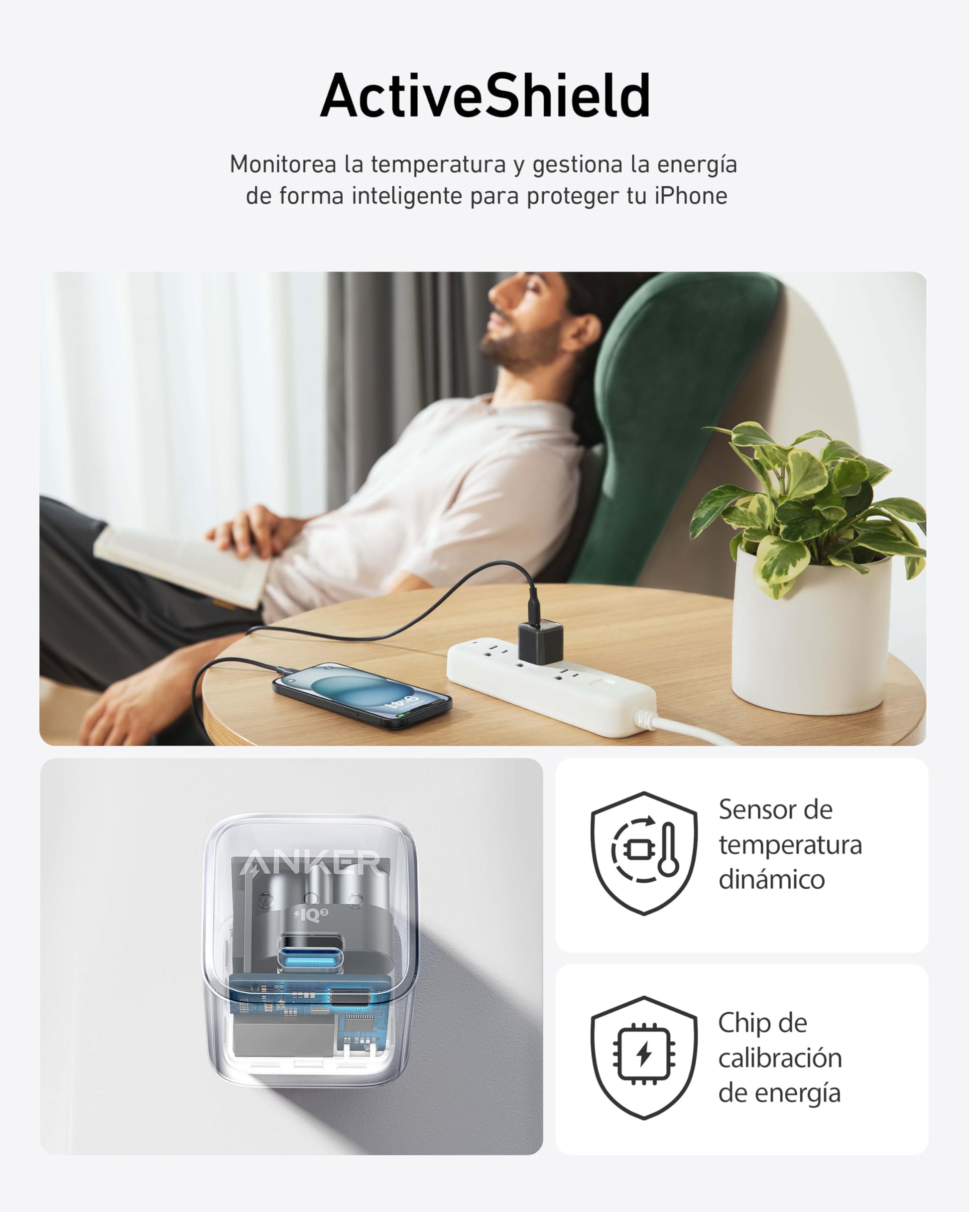 Cargador USB C Anker Blanco 20 W de Carga Rápida Compacto