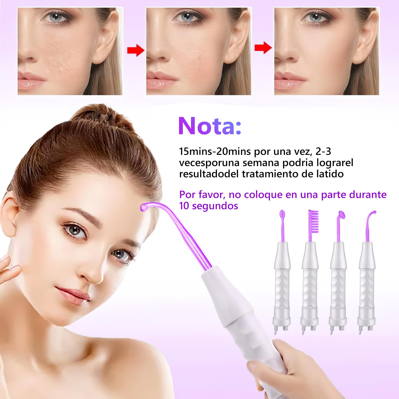 Alta Frecuencia Facial,Radiofrecuencia Facial Corporal de Portátil Con 4 Varitas de Neón Diferentes,Estiramiento de la Piel,Antienvejecimiento,Reducción de Arrugas/Ojeras/Imperfecciones (Luz Violeta)