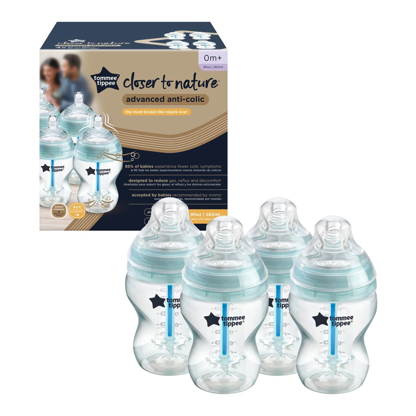 Biberón Anticólicos Avanzado Tommee Tippee Transparente 9 Ounce 4 Piezas