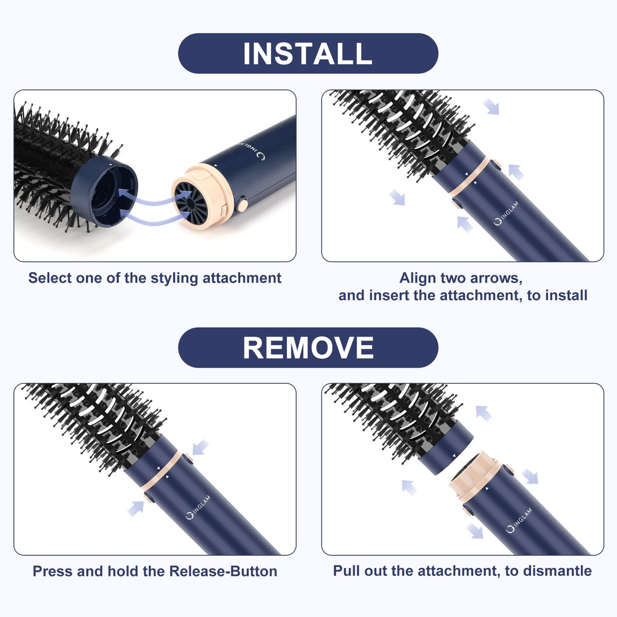 Cepillo Profesional MegaAIR Styler IG INGLAM Azul Prusiano Volumétrico 5 en 1 para Secado de Pelo