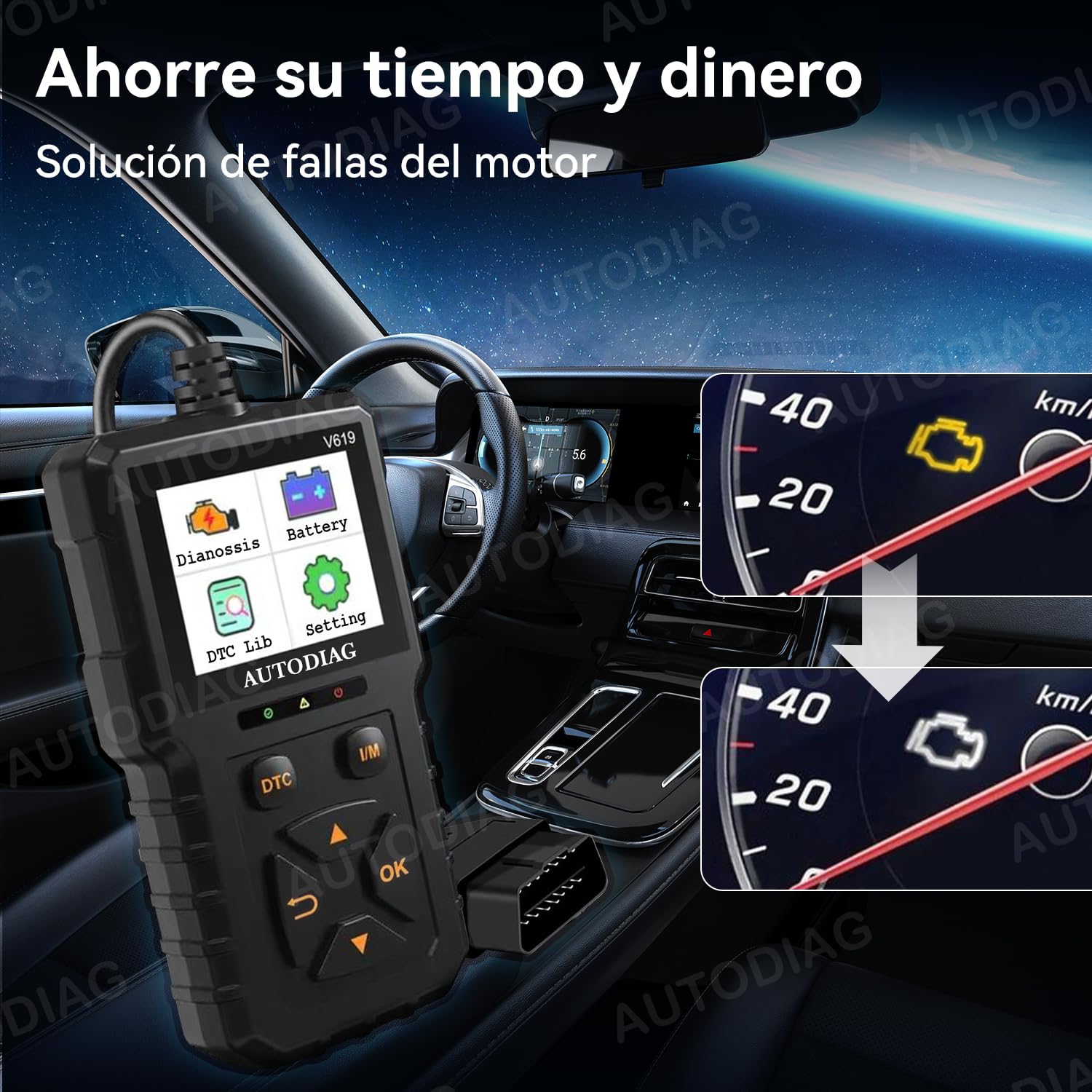 AUTODIAG Escáner OBD2 V619, Escáner automotriz Profesional, Lector de códigos Universal, Diagnóstico de fallas del Motor, Herramienta de diagnóstico para los Coches de protocolo OBD2