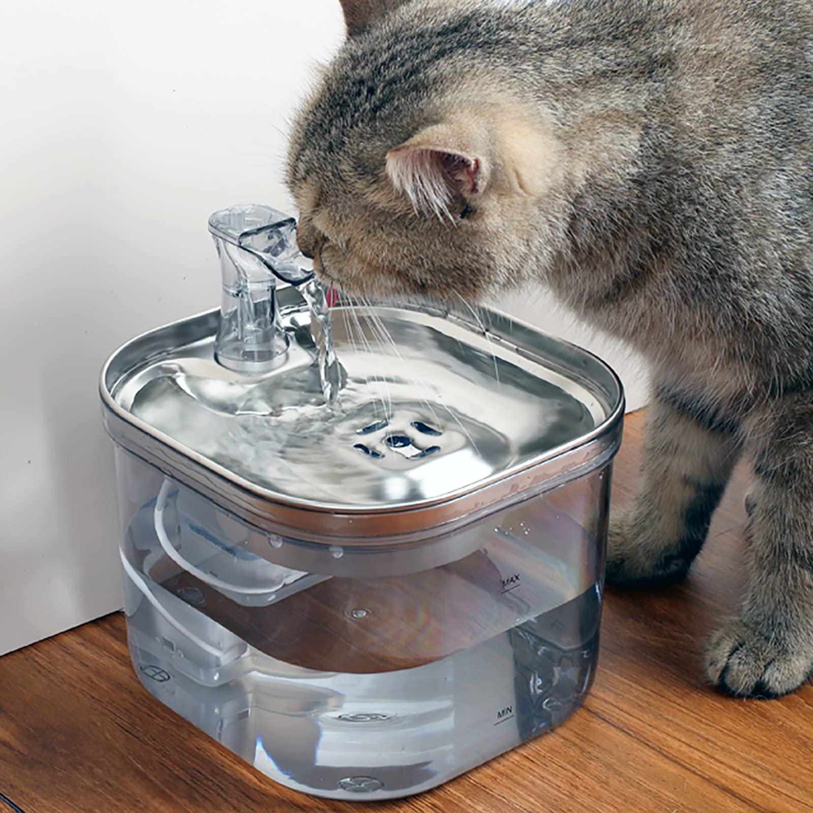 LKUWEE Bebedero para Gato, 304 Acero Inoxidable Fuente para Gato, 67oz/2 L, Ultrasilencioso y Sistema de Filtración de Agua Circulante de Fuente de Agua para Gatos, Dispensador de Agua para Perro