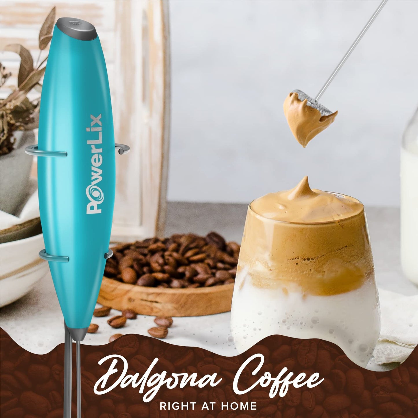 Espumador de Leche PowerLix Plata Duradero con Soporte de Acero Inoxidable