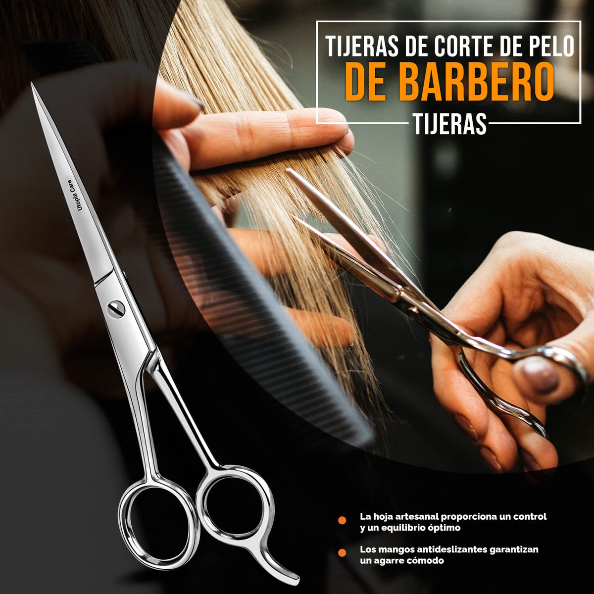 Utopia Care Tijeras de corte de pelo profesional de peluquería (6.5 pulgadas) – acero inoxidable templado hielo con recubrimiento en polvo (Plateado)