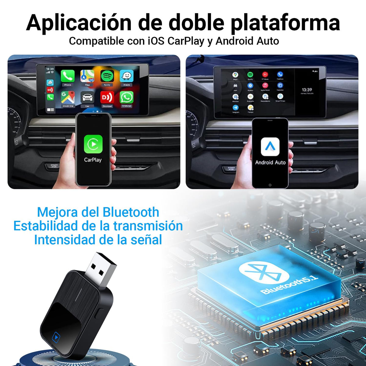 Adaptador Car Play Inalámbrico COSTRN Tipo C Mini 2 en 1