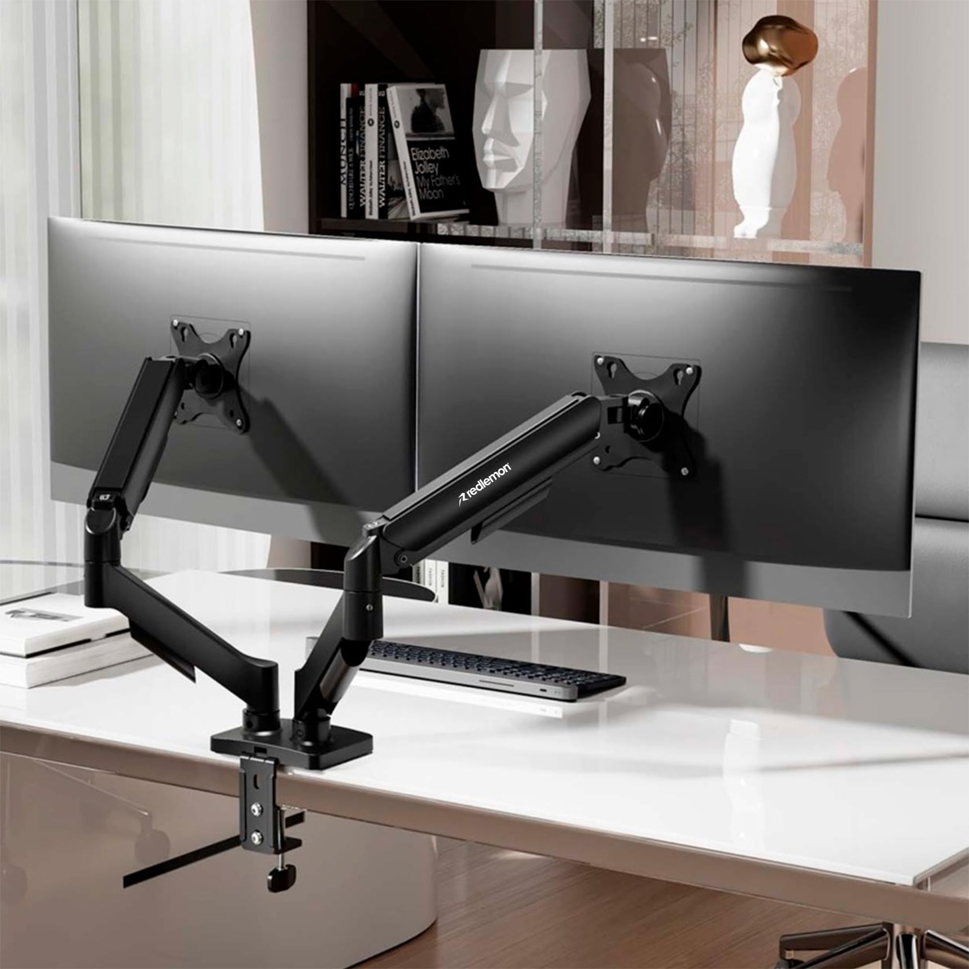 Soporte Hidráulico Redlemon para 2 Monitores hasta 27 Pulgadas, Ajuste Libre en Escritorio