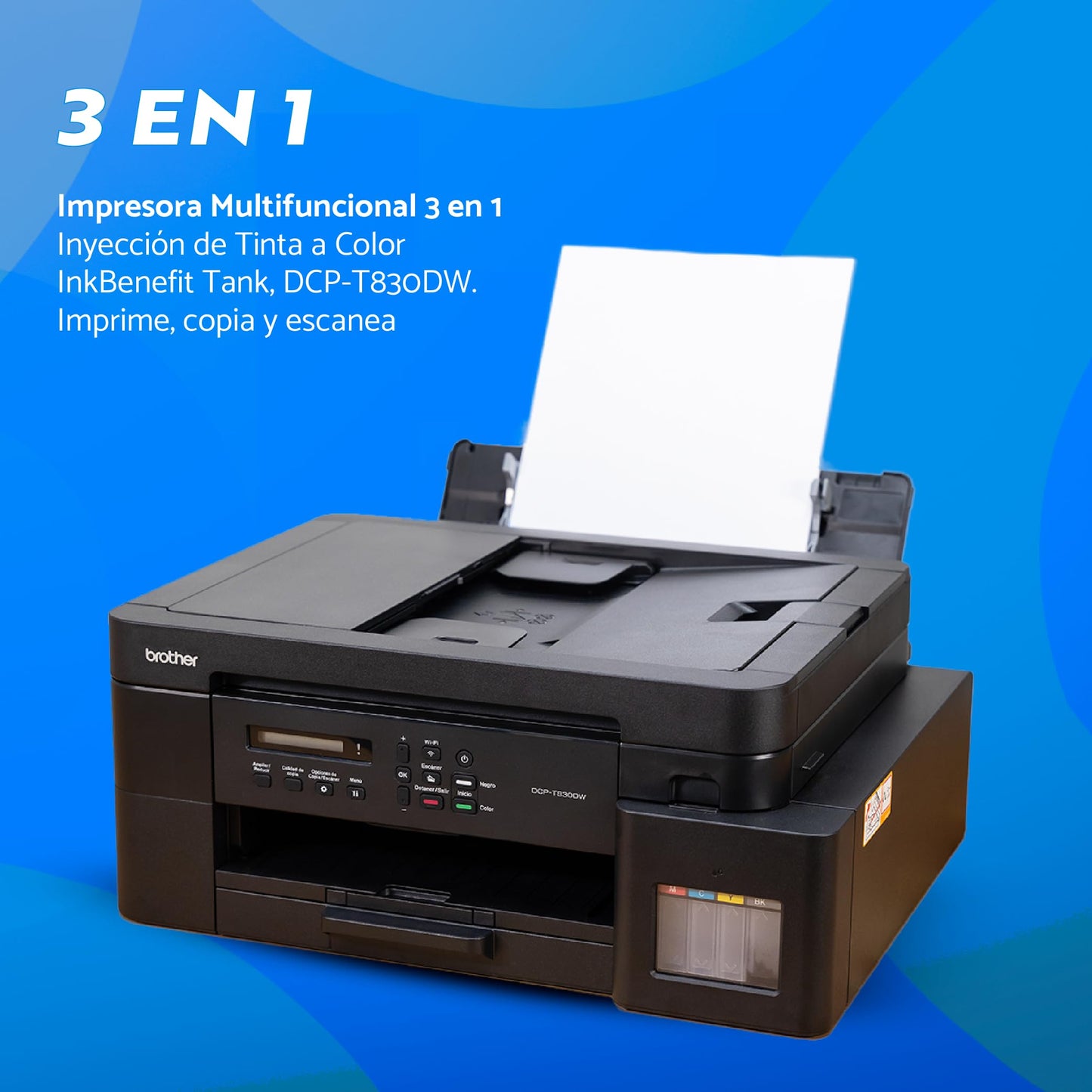 Brother Impresora Multifuncional 3 en 1 Inyección de Tinta a Color InkBenefit Tank, DCP-T830DW | WiFi, Dúplex, ADF | Incluye Kit de Tintas de Ultra Alto Rendimiento