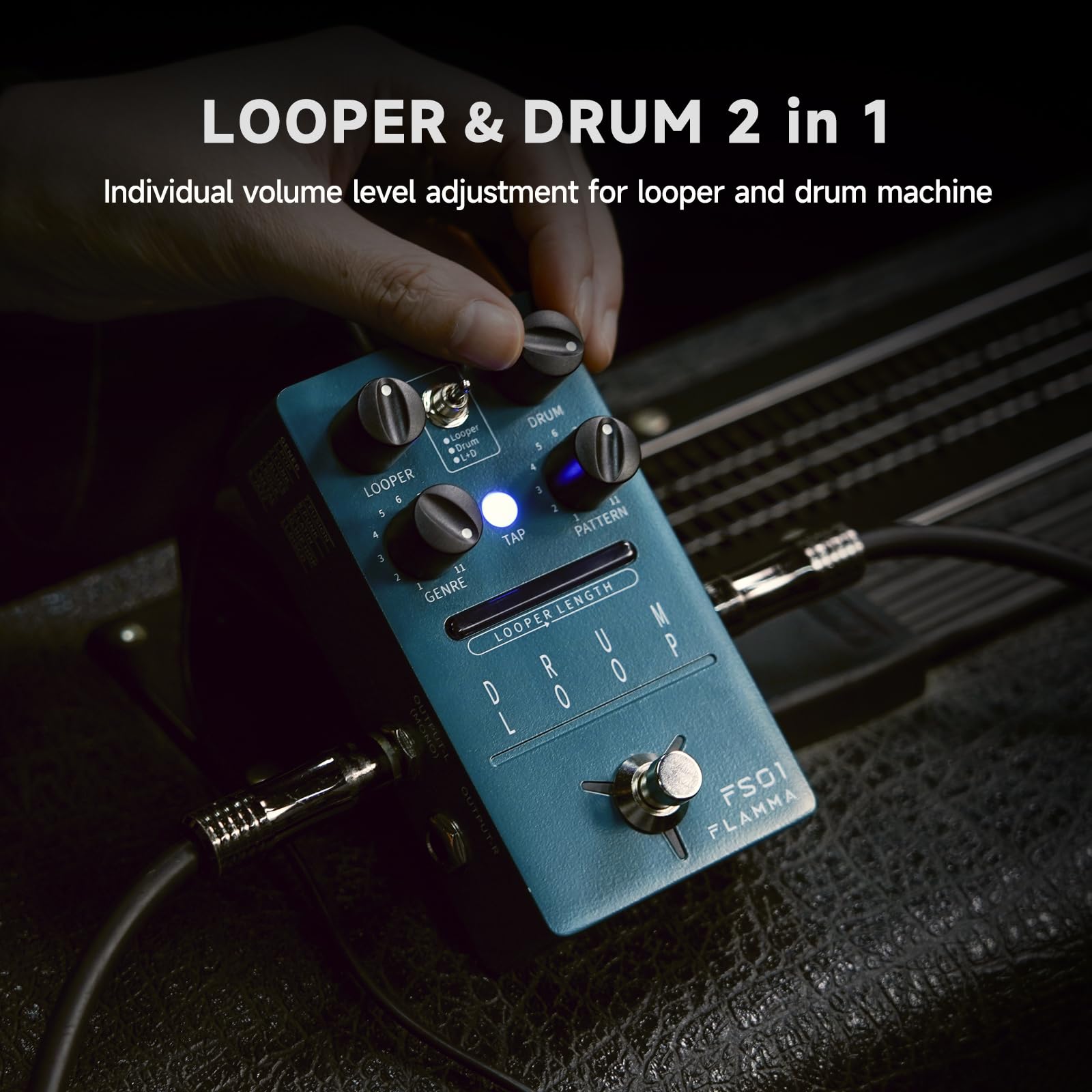 Máquina de Tambor y Pedal de Loopeo FS01 Flamma 121 Ritmos Modo de Mezcla