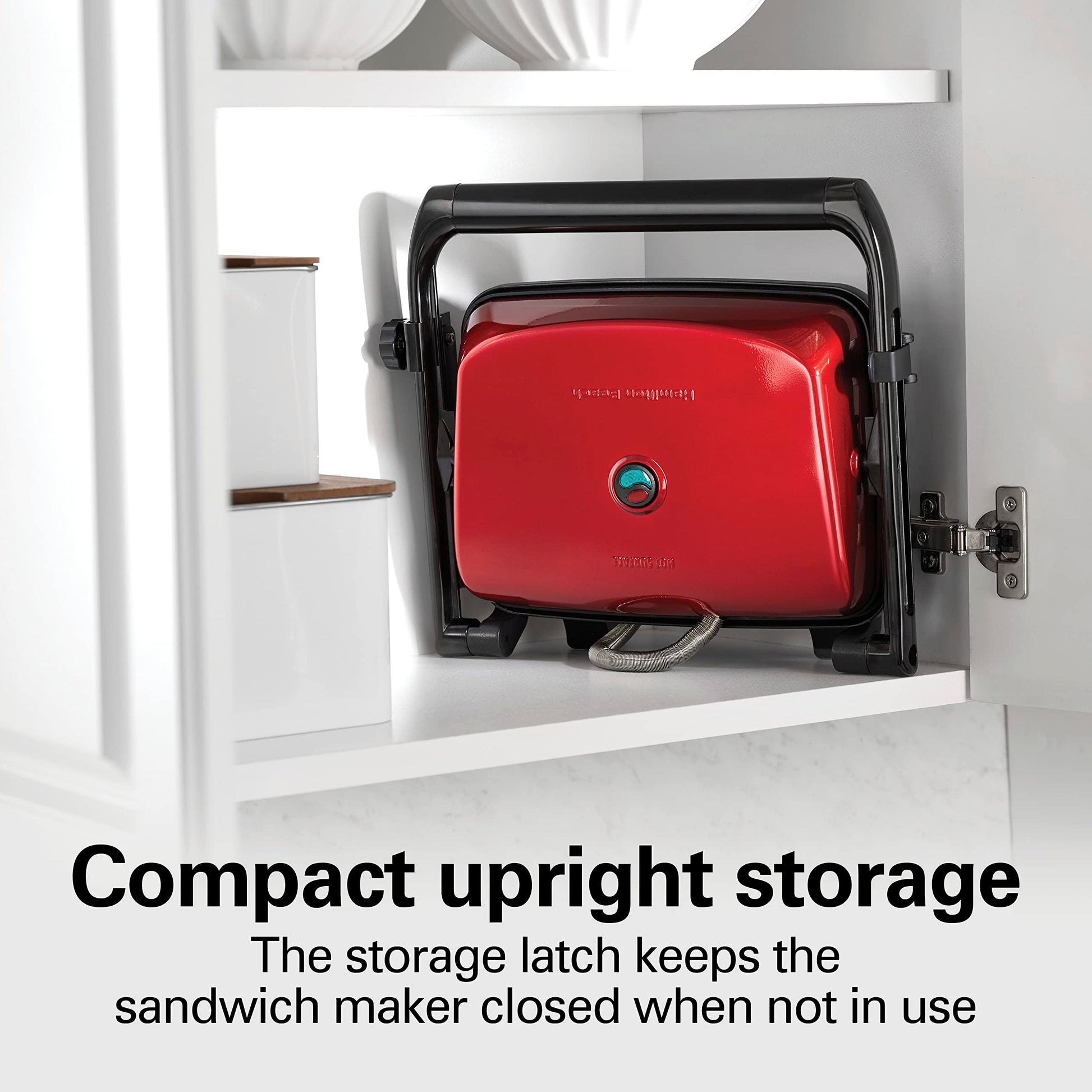 Hamilton Beach Sandwichera, Prensa para Panini, para Cualquier Espesor de Sándwich, Parrillas Antiadherentes de 25.4 x 20.32 Centímetros, Roja (25462Z)
