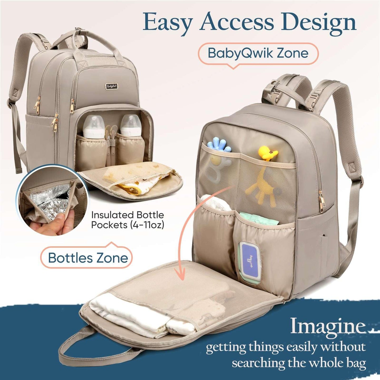 Qualyphant Mochila para pañales - Mochila para pañales extragrande para dos niños gemelos (expandible 30-38L) - Mochila de viaje para bebé con cambiador para mamá y papá (acolchada, resistente al agua