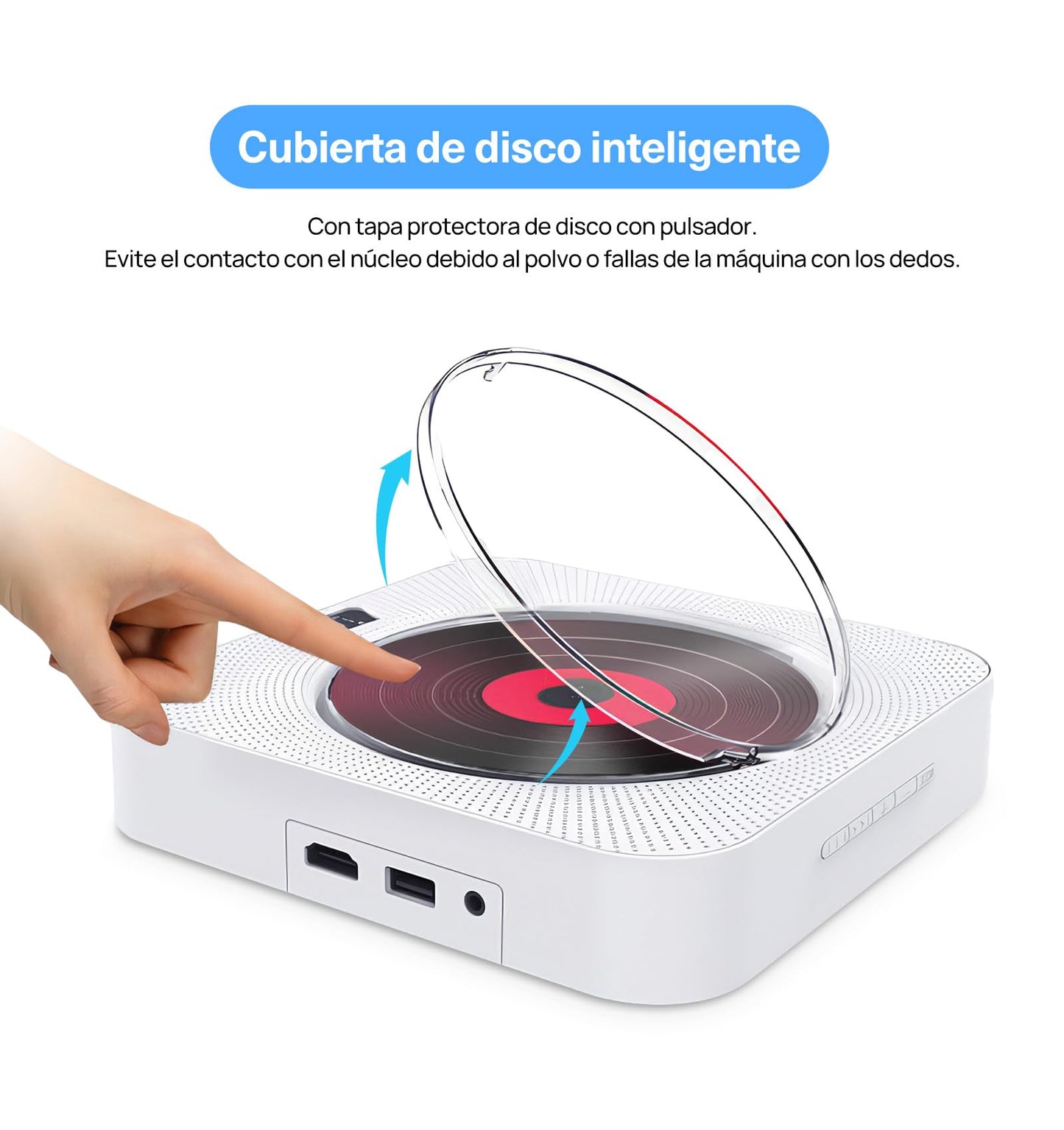 ECYWE Reproductor de CD Portátil Bluetooth,CD Player Montaje en Pared con Control Remoto,Cubierta Contra el Polvo,Pantalla LCD,Altavoces HiFi Integrados,Radio FM,Soporte CD/MP3/USB/AUX, Entrada Salida