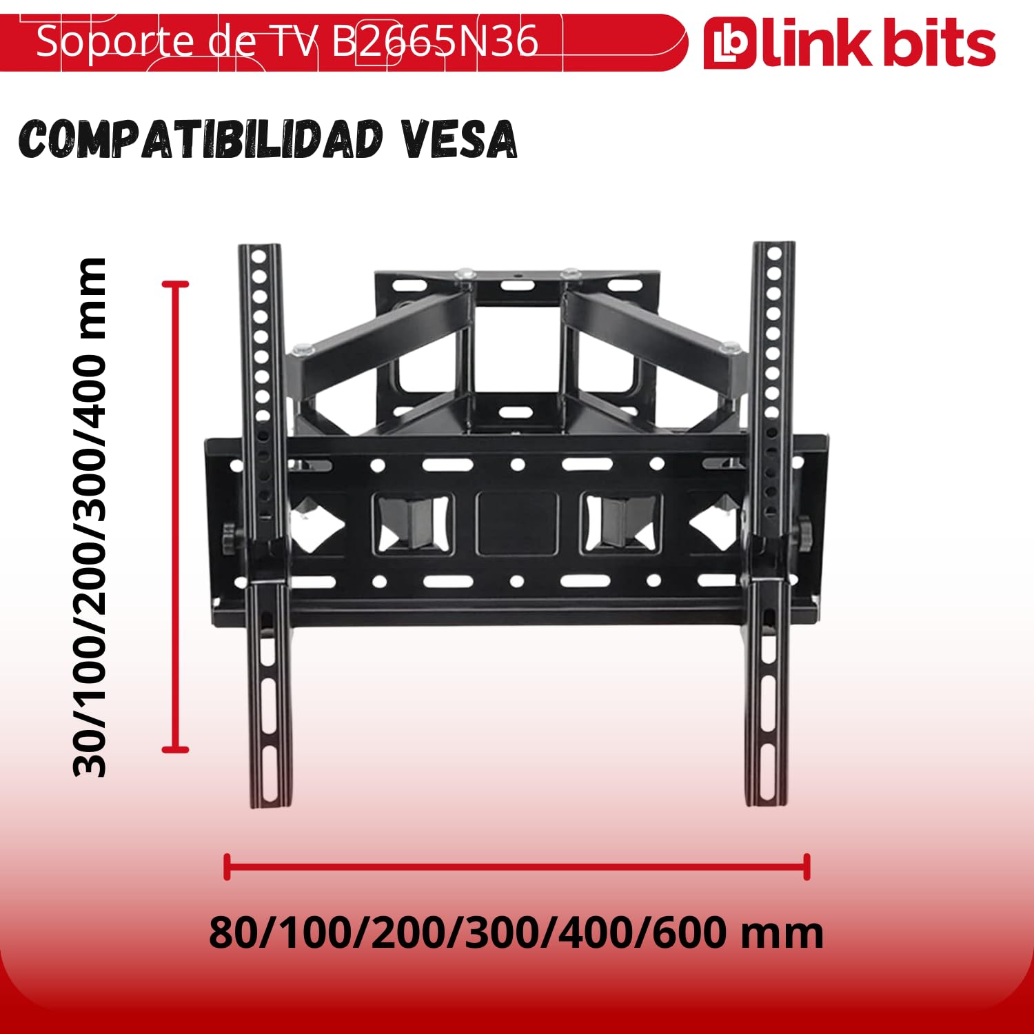 LINK BITS B2665N36 Soporte de TV movible con Brazo para Pantallas de 26” a 65” Pulgadas, hasta 50 Kg (Materiales Reforzado).