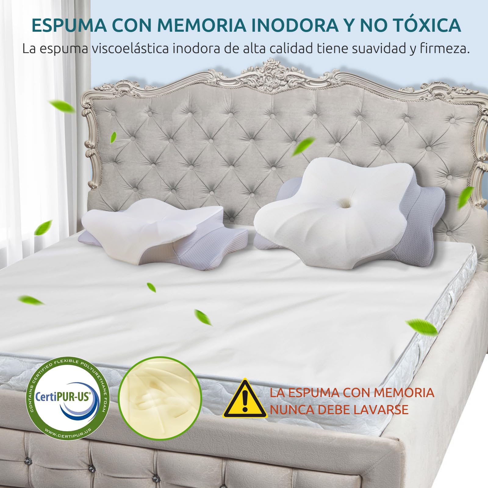 Almohada Cervical DONAMA Espuma Viscoelástica ergonómica ortopédica para Personas Que Duermen de Lado, Boca Abajo y Boca Arriba