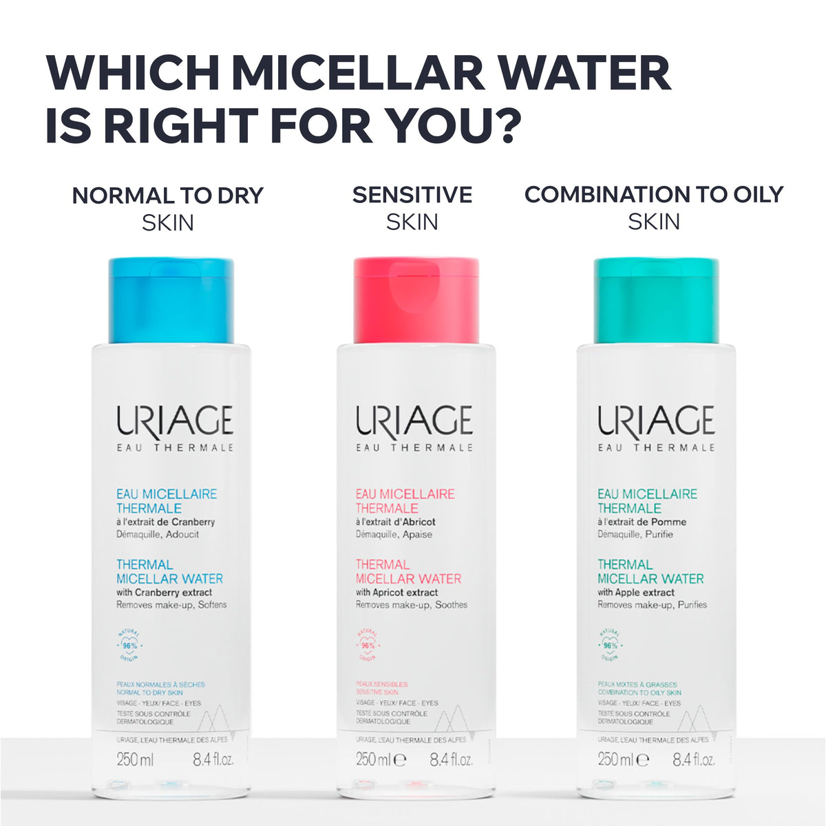 Uriage Agua Micelar termal para piel normal a seca 500ml – desmaquilla, suaviza e hidrata – con extracto de arándanos, agua termal y patente LN MODUL