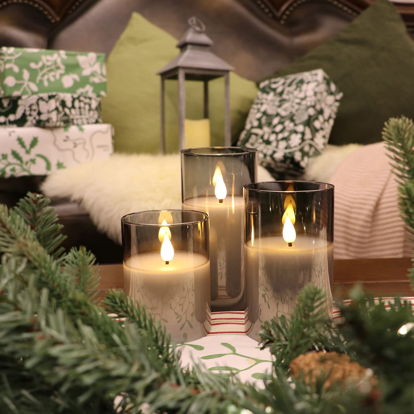 Velas led Rhytsing Gris con Mando Decorativas Grandes para Navidad