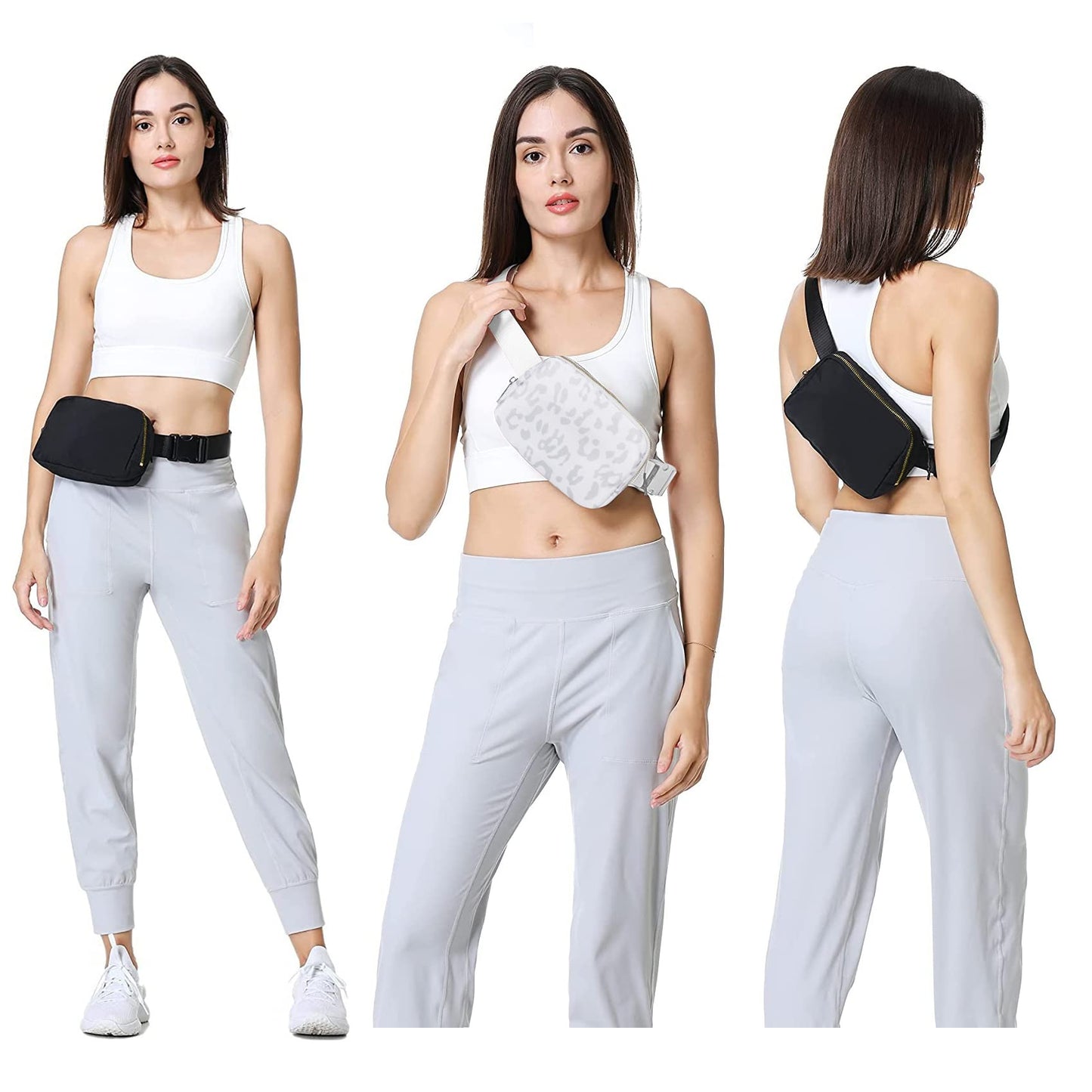 Riñonera VOROLO Leopardo Blanco con Correa Ajustable para Mujeres y Hombres