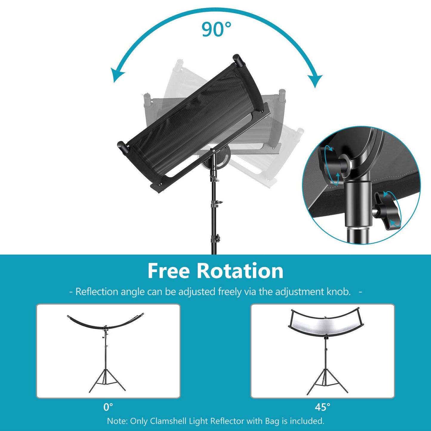 NEEWER Clamshell Difusor Reflector de Luz con Bolsa de Transporte,39”×18”/100x45cm Reflector de Iluminación Curvo para Estudio de Video y Fotografía, Negro/Blanco/Dorado/Plateado (Soporte no Incluido)