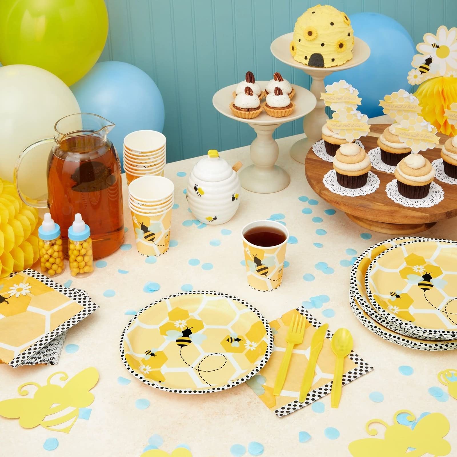 BLUE PANDA - Paquete de 80 platos de papel de abejorro para revelar el género, suministros de baby shower y fiesta de cumpleaños, platos temáticos de abejorro de 9 pulgadas