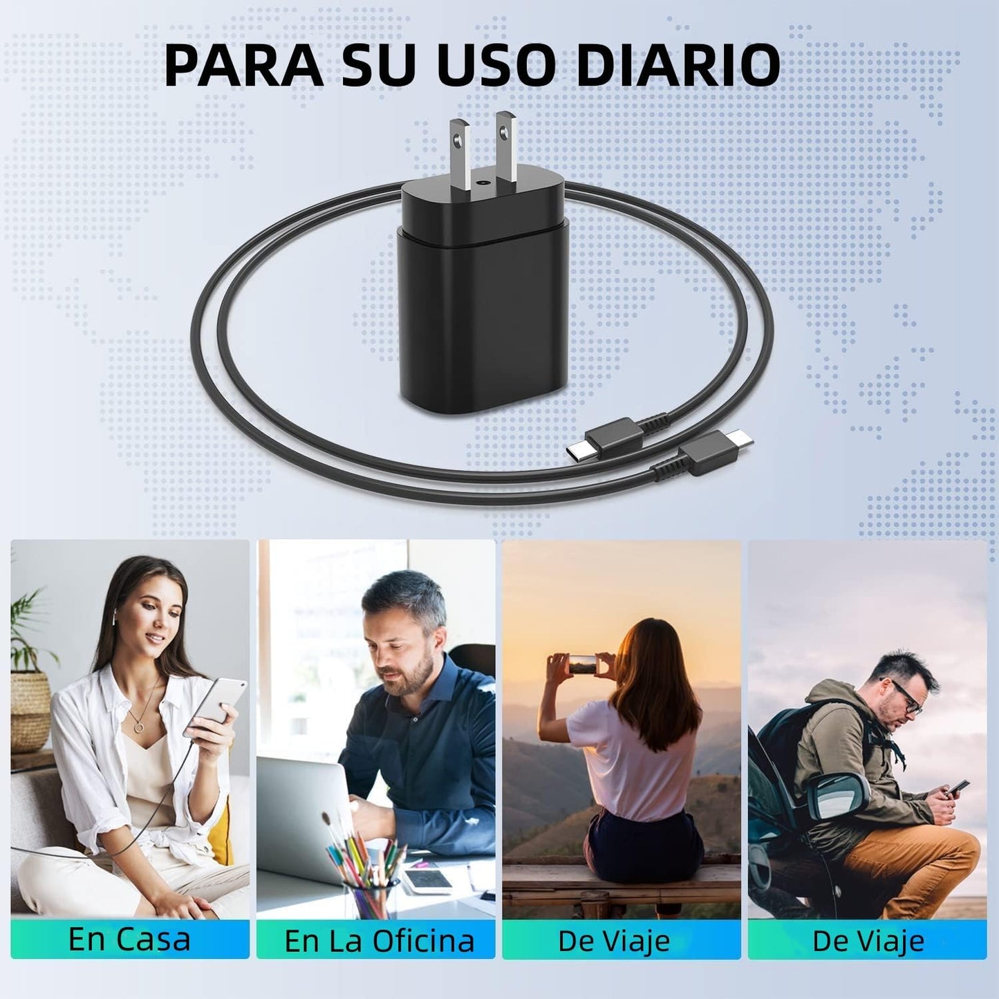 Cargador Tipo C, 2PCS Cargador de 25W Carga Rapida con Cable Tipo C de 1.8m, Cargador USB C para Galaxy S23 Ultra/S23/S23+/S22/S22+/S21+/S20/S20+/S22 S21 S20 Ultra(Negro)