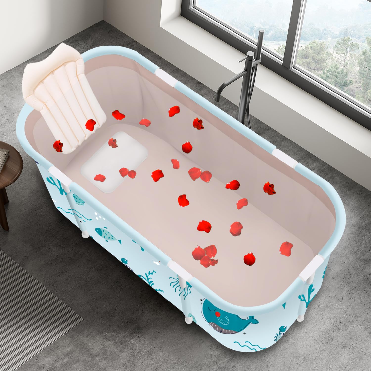 Bañera plegable portátil, bañera plegable para adultos, bañeras independientes, bañera de hidromasaje, bañera de hielo, baño familiar, SPA, 120 x 50 x 55 cm, peces