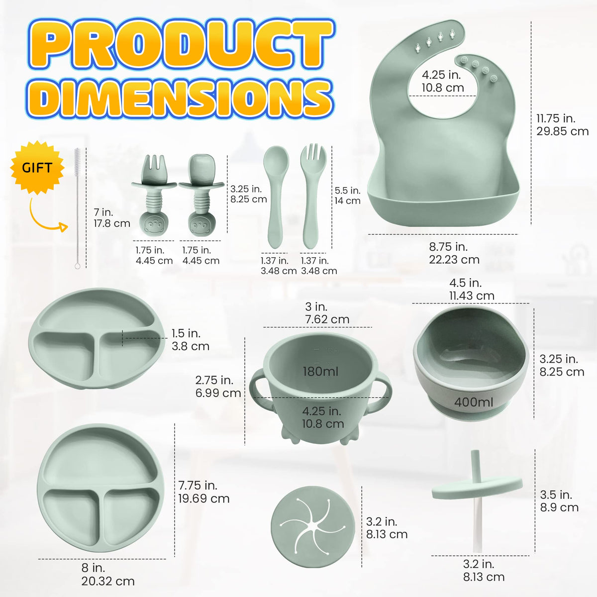 HippoBaby Suministros para destete guiado por el bebé | Juego de alimentación para bebé de 10 piezas de silicona, babero de bebé y niño, taza, plato dividido y tazón, cucharas para autoalimentación