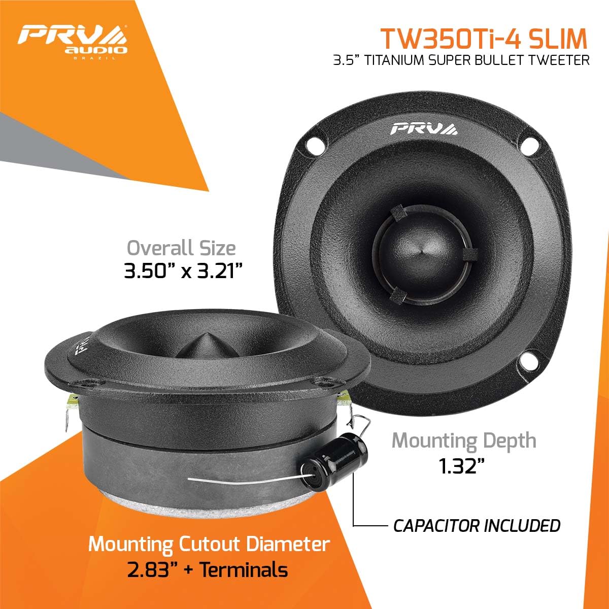 Tweeter de Coche PRV AUDIO Plata 3.5 Pulgadas Bullet 240 Vatios para Agudos Ultra