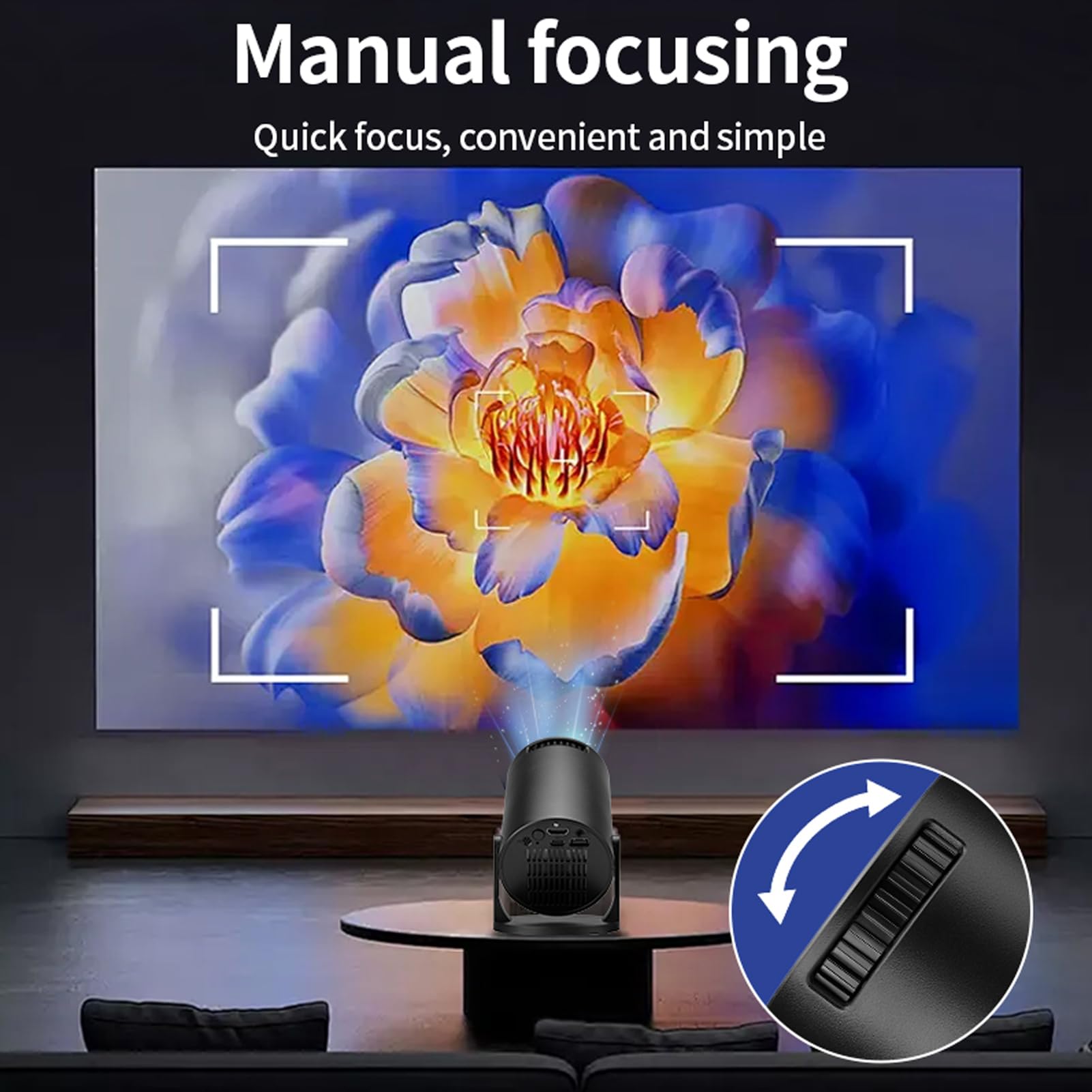 Proyector Portátil Inalámbrico 1080P Negro Ajustable con WiFi y Bluetooth para Teléfono Android y Laptop