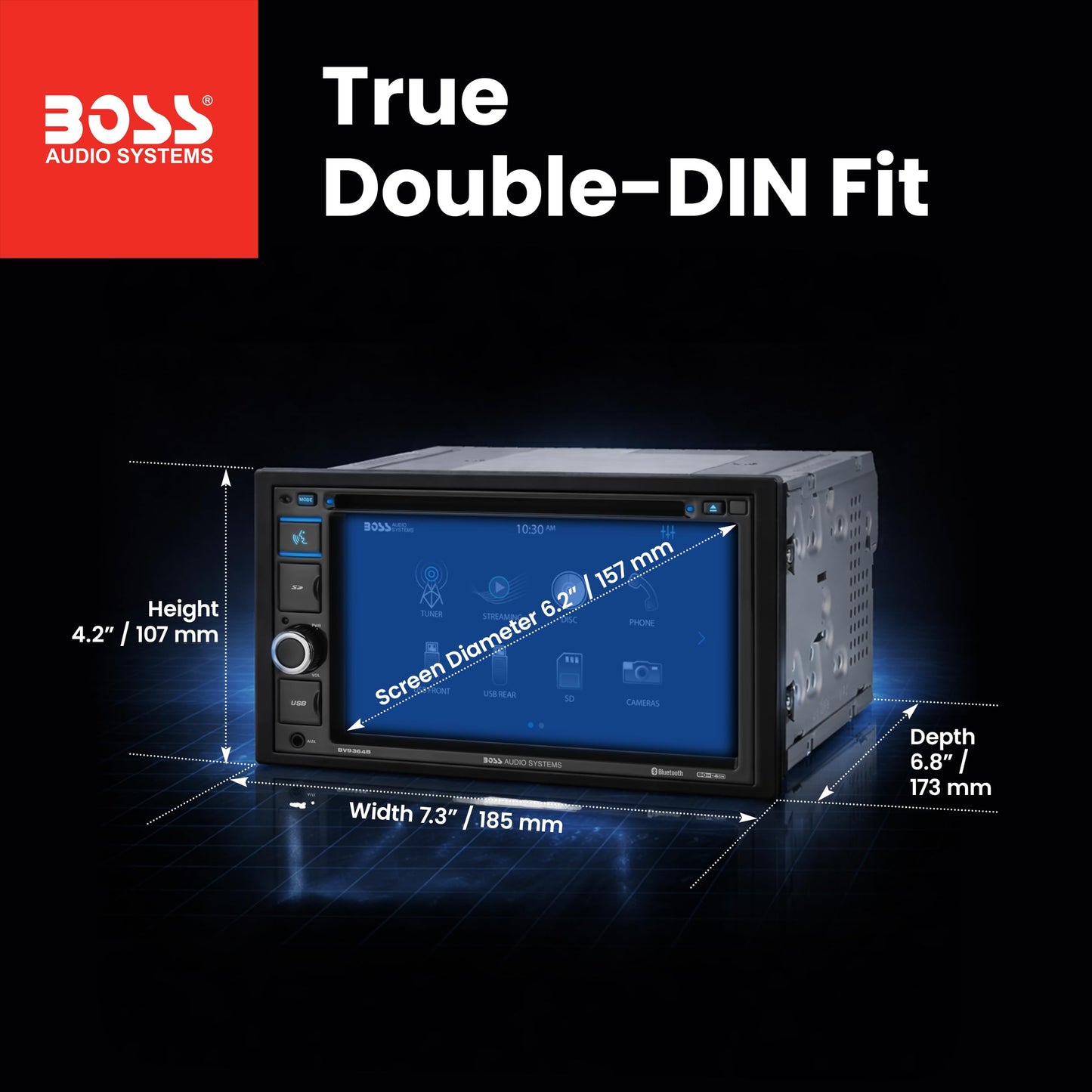 Boss Audio BV9364B - Bluetooth Activado, In-Dash, Double DIN, DVD/MP3/CD /Receptor AM/FM, con una pantalla ancha de 6.2", Touchscreen, Monitor Digital TFT