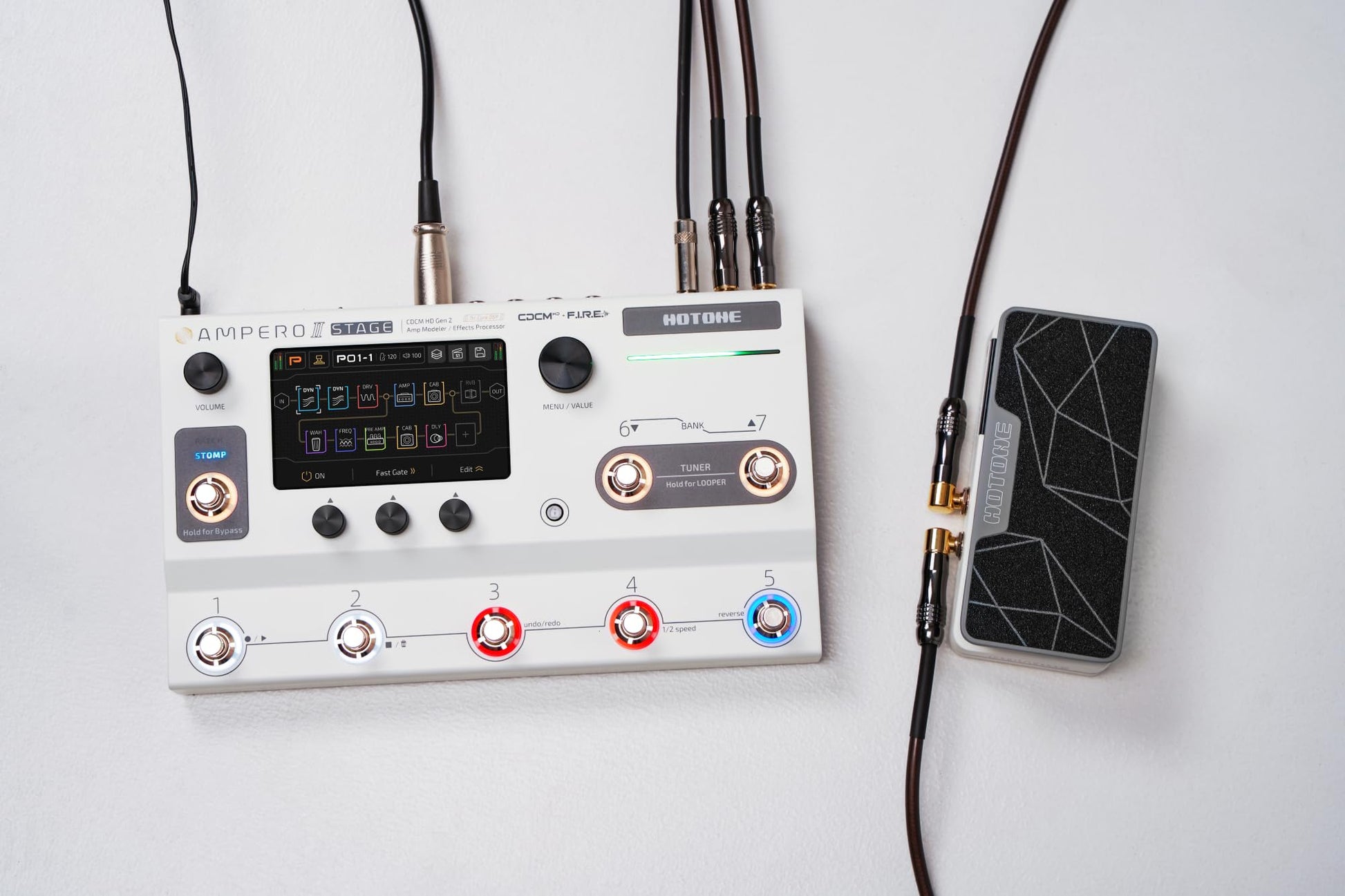 HOTONE Ampero II Stage MP-380 + SP-35 Ampero II Presione Pedal pasivo/expresión Pedal multiefecto, cadenas de doble efecto con FX Loop MIDI I/O estéreo OTG interfaz de audio USB visualización táctil