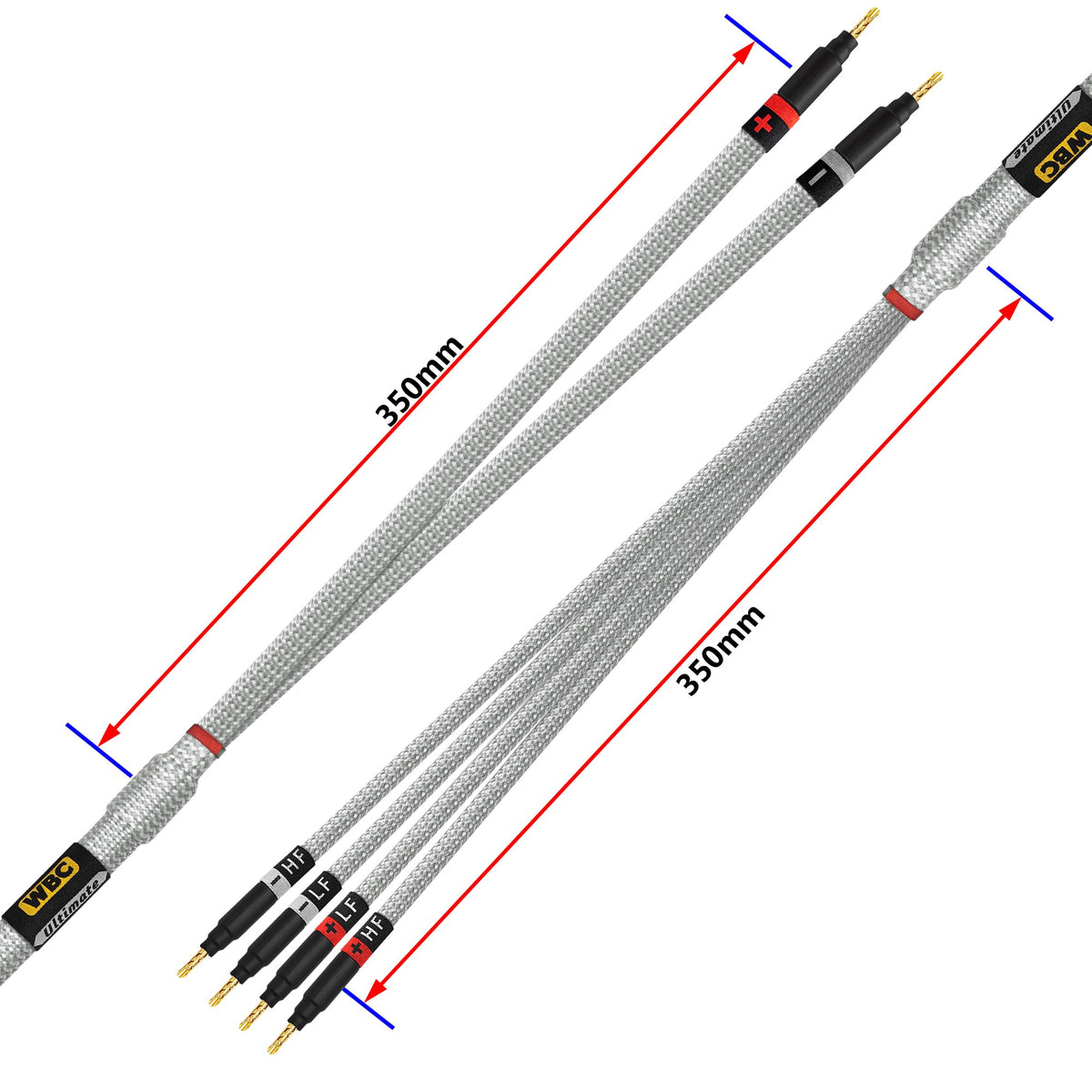 Cable de Altavoz Worlds Best Cables 8 Pies Plateado Bi-Cableado de Alta Fidelidad con Enchufes Eminence Gold Plátano