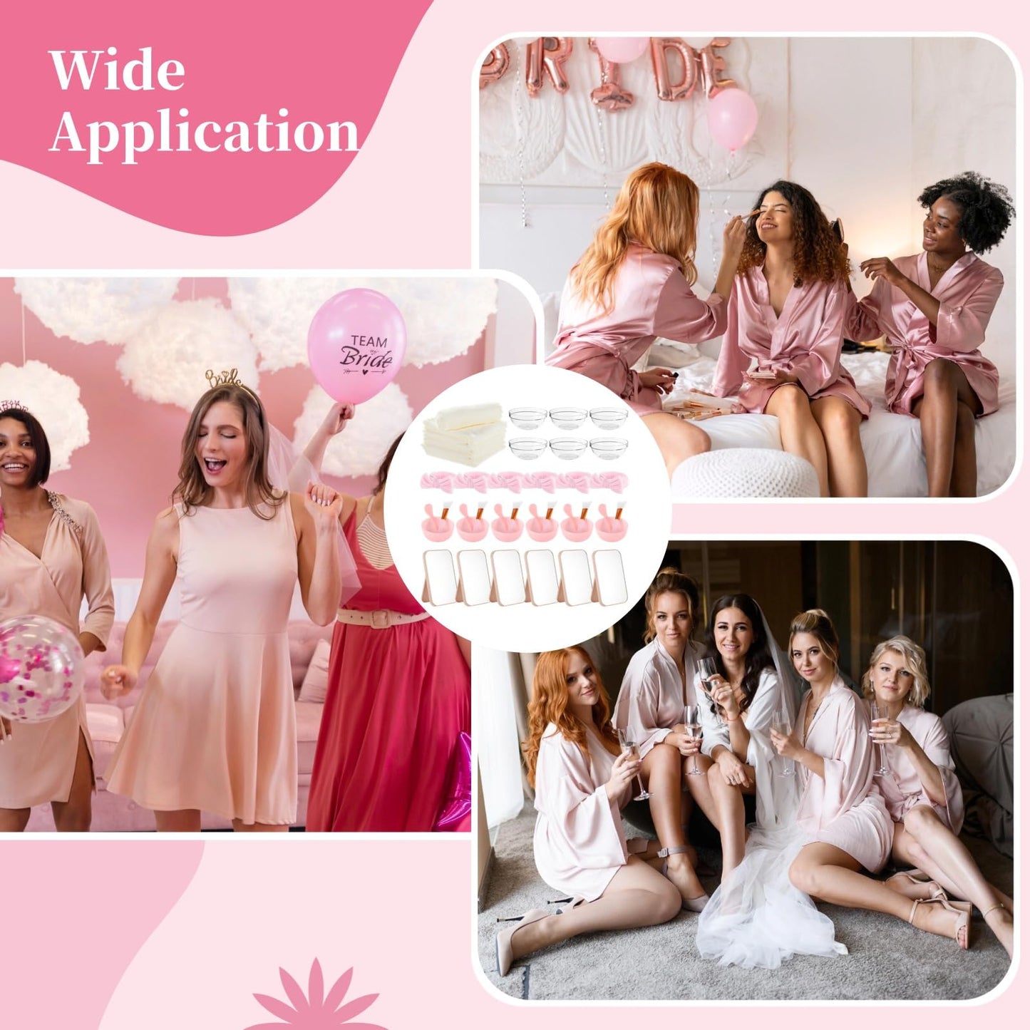 Lnrueg 6 juegos de suministros de fiesta de spa rosa para mujeres, tazón de máscara facial con cepillo para polvo de espátula, toalla para la diadema y espejo plegable, kit de spa para fiesta de