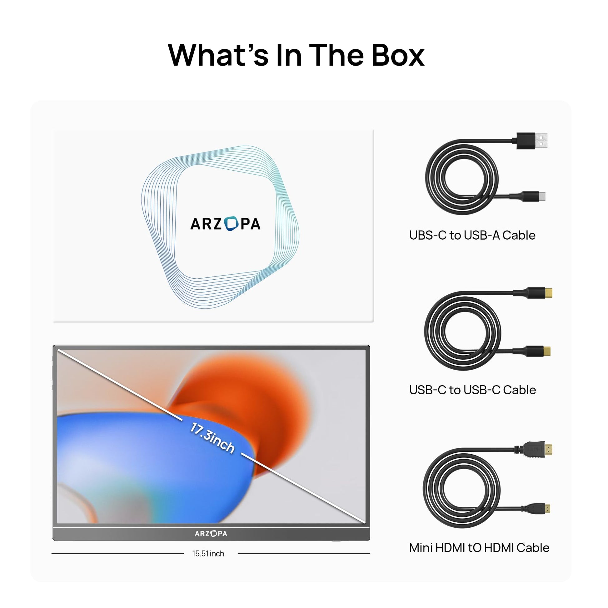 ARZOPA Monitor Portátil 17.3", 1080P FHD 103% sRGB IPS Monitor Portátil Monitor Gaming Soporte Integrado HDMI USB C Pantalla Externa con Altavoces Duales para PC Mac Teléfono Xbox Switch PS5 - A1M