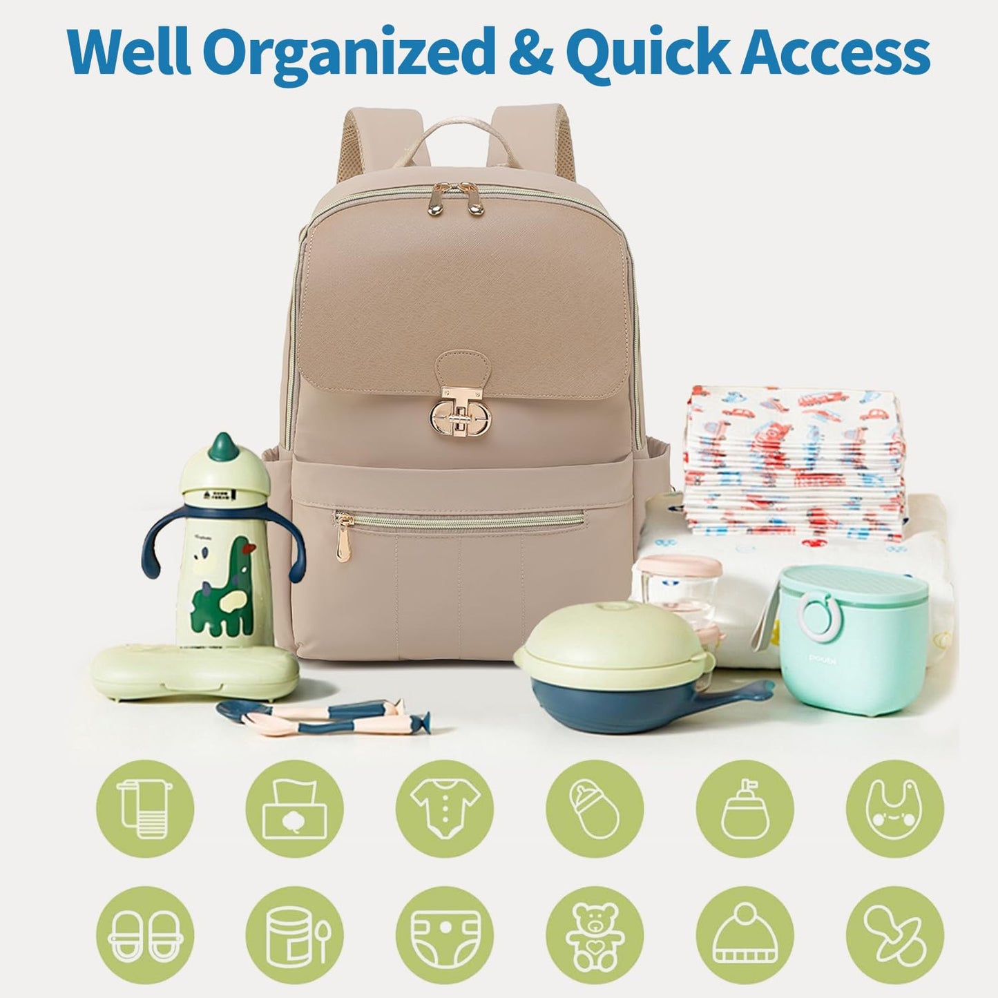 LELLIE - Bolsa de pañales para bebé, mochila para portátil para mujer, bolsa de bebé con bolsillos aislados, mochila de viaje (café topo)