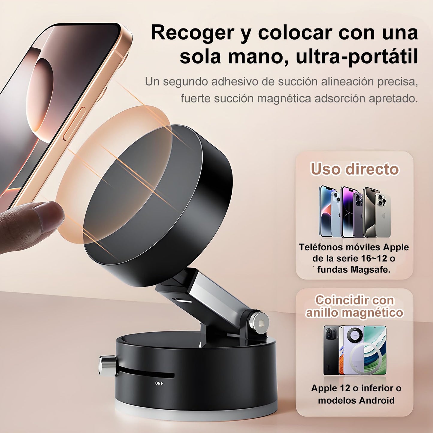 FEISEDY Soporte de teléfono magnético Plegable para Coche, diseño de Ventosa de vacío Adecuado para iPhone,para Magsafe Funda para móvil fácil de Instalar Soporte sólido