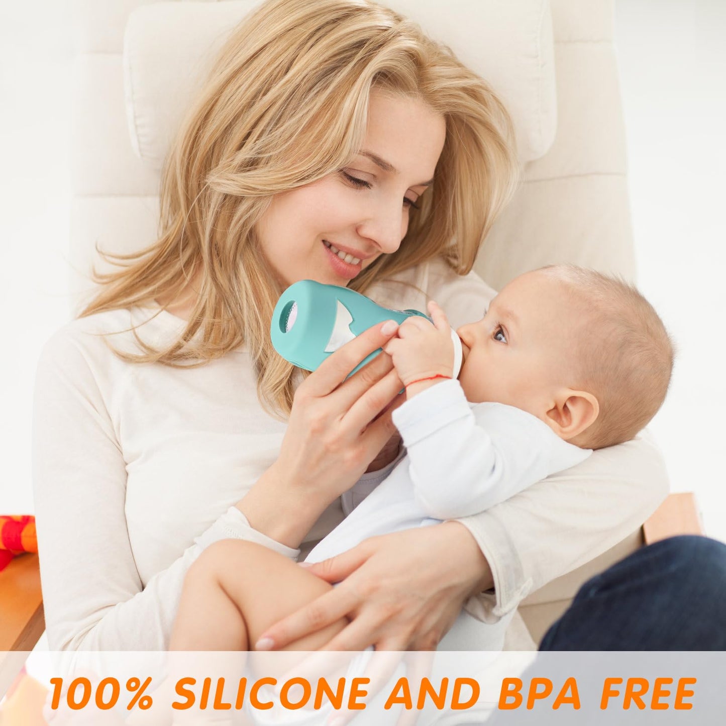 Fundas de silicona para biberones de vidrio natural Avent, paquete de 4, cubiertas a prueba de roturas, antiflujo, compatibles con biberones de 4 oz y 8 oz, sin BPA (gris+blanco+azul+verde)
