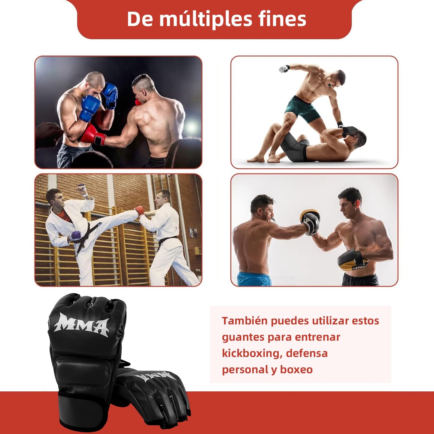 Guantes de MMA UOBXZOQ Negro Amortiguación Ajustable para Hombre y Mujer