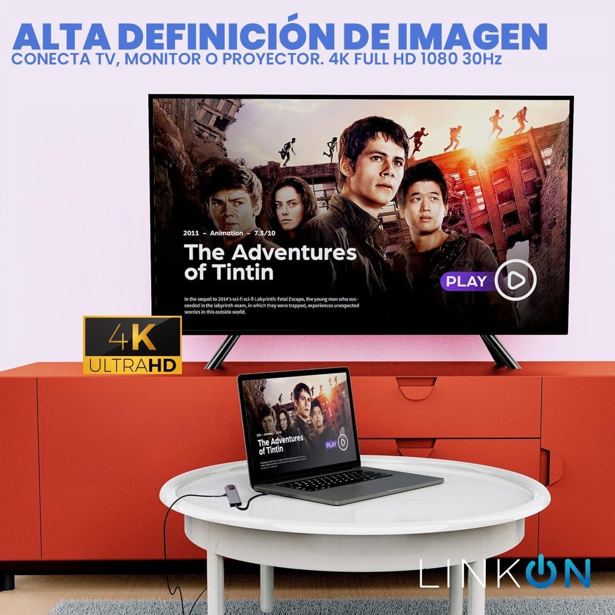 LINKON - Hub USB C Adaptador USB a Tipo C HDMI 4K, Ethernet Red RJ45 100Mbps, 2 Puertos USB 3.0, Carga Rápida 87W PD, Docking Station, Adaptador de Red (RJ45 5 en 1 1000 MBps)