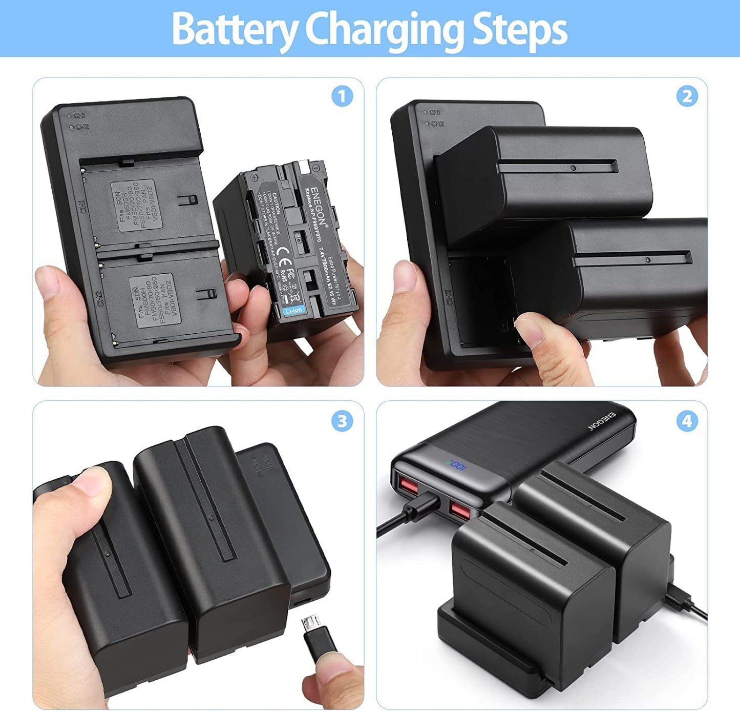 Kit de Batería y Cargador ENEGON 7200mAh Compatible con Sony DCR-VX2100 FDR-AX1 HDR-FX1 HDR-FX7 para Cámaras de Video
